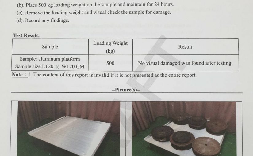 鋁合金平台通過台灣SGS承重500公斤認證