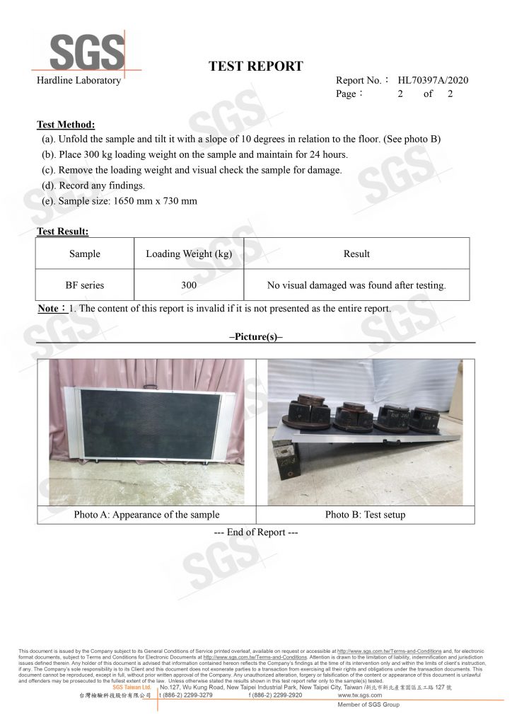 單片式玻璃纖維斜坡板取得300公斤SGS承重認證 單片式玻璃纖維斜坡板取得300公斤SGS承重認證