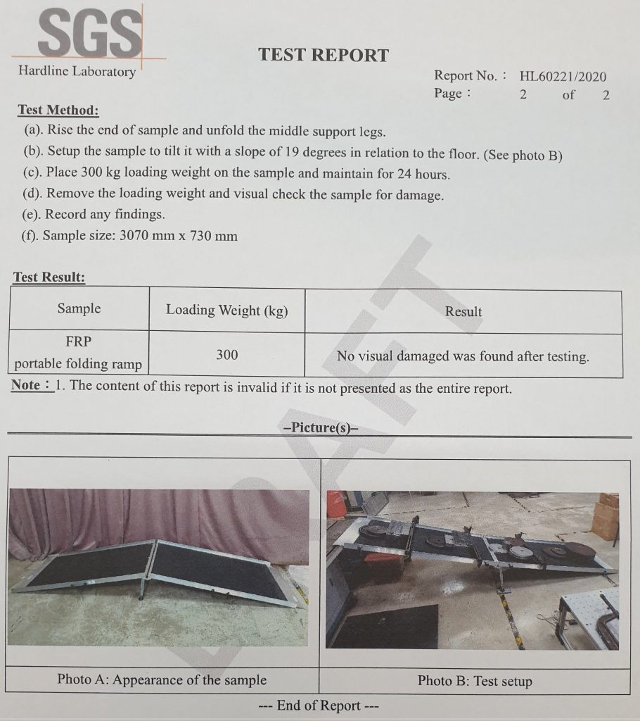 前後折疊式玻璃纖維斜坡板取得300公斤SGS承重認證 前後折疊式玻璃纖維斜坡板取得300公斤SGS承重認證