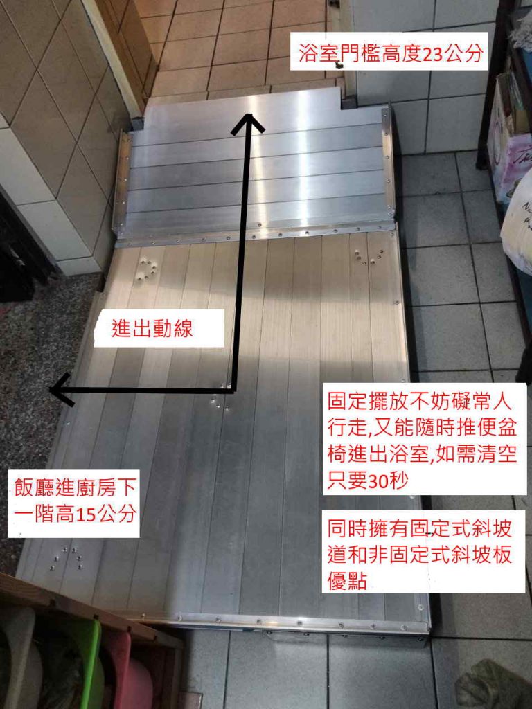 浴室門檻斜坡板加鋁合金平台的平台護緣與止滑板面